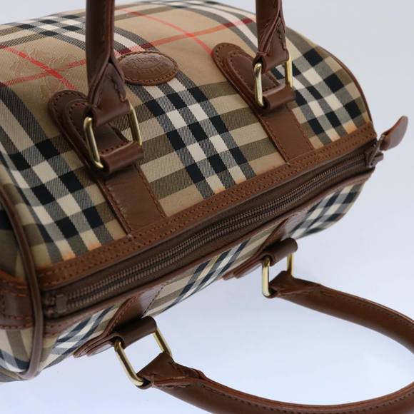 Burberrys Nova Check Hand Bag Nylon Canvas Beige Auth 62015 - Picture 6 of 16